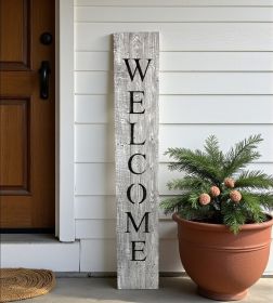 60" Whitewash And Black Solid Wood Welcome Porch Sign
