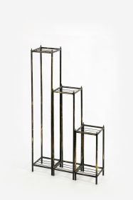 Set of Three Black And Gold Metal Garden Plant Stands