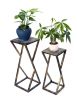Set of Two Black And Gold Metal Plant Stands
