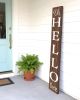72" Brown And White Solid Wood Hello Porch Sign