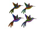 Set of Four Blue Purple And Red Metal Birds Garden Accents Accessories