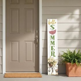 Outdoor46" White Yellow And Green Solid Wood Bicycle Floral Hello Summer Porch Sign