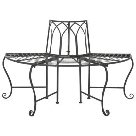 Half-Circle Outdoor Patio Garden Black Wrought Iron Tree Bench