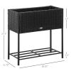 Black Modern PE Rattan Wicker Raised Garden Bed Elevated Planter Box
