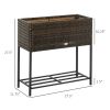 Brown Modern PE Rattan Wicker Raised Garden Bed Elevated Planter Box
