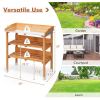 Solid Wood Outdoor Garden Bench Table with Bottom Storage Shelves and Metal Top