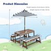 Kids Outdoor Wooden Picnic Table Bench Chairs Cushions Umbrella Set Navy/White