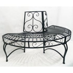 Half-Circle Outdoor Black Powder Coated Aluminum Tree Bench
