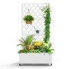 White Metal Outdoor Raised Garden Bed Planter Box with Trellis on Wheels