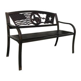 2 Person Texas Star Patriotic USA Flag Outdoor Metal Garden Bench in Bronze