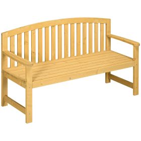 Outdoor Patio Wood Bench 56 2-Seater Slatted Seat Backrest Arm Rests Natural