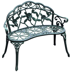 Garden Bench Chair Floral Rose Design, Antique Green Cast Aluminum Frame, Outdoor Loveseat for Patio, Park, Deck