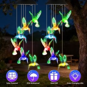 2PCS Hummingbird Solar Wind Chimes with Color Changing LED Lights