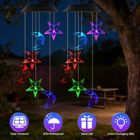 2PCS-Outdoor Solar Wind Chimes, Moon and Star Color Changing LED Light, Waterproof Hanging Decor for Patio Garden Yard, Perfect Gift