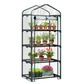 4 Tier Mini Greenhouse with PVC Cover, Roll-Up Zipper Door, Portable Indoor Outdoor Garden Plant Shelves, 27"x19"x62" (Shipment from Walmart)