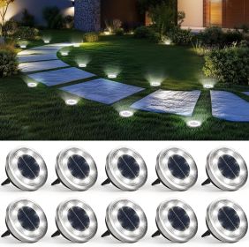 10 Pack Solar Ground Lights Outdoor Waterproof, Solar Powered Pathway Lights