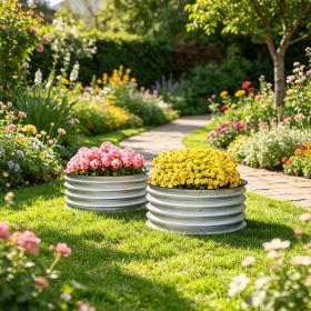 2 Pack Silver Metal Raised Garden Bed Planter Box 2x2x1 Easy to Assemble Stock Tank with Safety Edging for Gardening