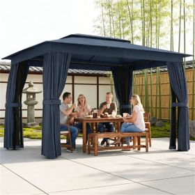 Outdoor terrace pavilion, sunshade with curtains, soft top pavilion, rain shelter, blue