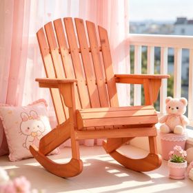 Rocking Chair Slatted Wooden Design Fanned Back Ergonomic Armrests Classic Rustic Style for Porch Patio Backyard Teak