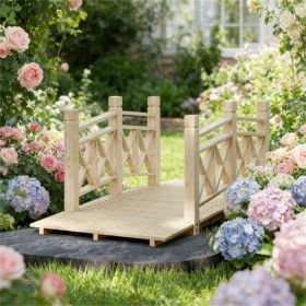 Wooden garden bridge, pedestrian overpass