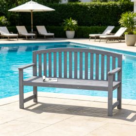 2-Seater Outdoor Wood Bench 56 Inch Garden Patio Bench with Backrest And Armrest for Porch Poolside Balcony Gray