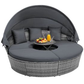 Outdoor PE Wicker Round Daybed with Retractable Canopy and Cushions