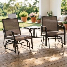 2-Seat Outdoor Glider Rocking Chair with Coffee Table Patio Swing Chair Breathable Sling Backyard Garden Porch Furniture Coffee Brown