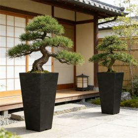 Plant flowerpot, set of 2 plastic flowerpots, black flowerpot, suitable for balcony, courtyard