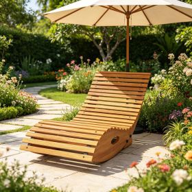 Outdoor Wooden Rocking Chair with Slatted Seat Teak Material 51.25 X 23.5 X 23.5 Inch Size for Garden Patio Furniture