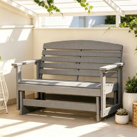 Light Gray Patio Glider Bench with HDPE Slatted Double Rocking Chair Outdoor Furniture for Garden Backyard Deck