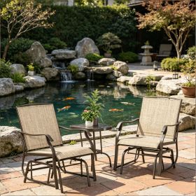 Light Brown Outdoor Patio 2-Seat Rocking Chair Swing Loveseat with Breathable Sling Coffee Table Included for Backyard Garden Porch