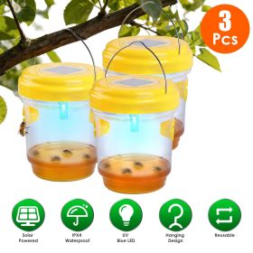3Pack Solar Wasp Traps Outdoor Hanging Insect Catchers with UV Light for Paper Wasps Yellow Jackets Small Hornets Fruit Flies House Flies