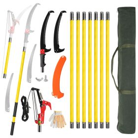 30ft Manual Pole Saw, Lightweight Tree Trimmers Long Handle Pruner Set, Sharp Steel Blade and Scissors Pole Saw for Trimming Palm, Pear Tree, Fir
