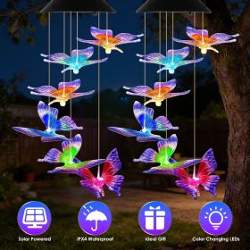 2PCS-Outdoor Solar Wind Chimes, Solar Butterfly Wind Chimes, Color Changing LED Wind Chime Light
