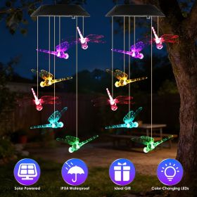 2PCS-Outdoor Solar Wind Chimes, Solar Dragonfly Wind Chimes, Color Changing LED Wind Chime Light
