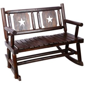 Outdoor Wood Rocking Bench Carbonized Double Rocking Chair for 2 Persons with Wide Curved Seat, Porch Rocker for Porch, Garden, Backyard, Rustic