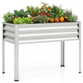 44" Elevated Raised Garden Bed with Drainage Holes, 32" Ergonomic Height Metal Planter - Silver