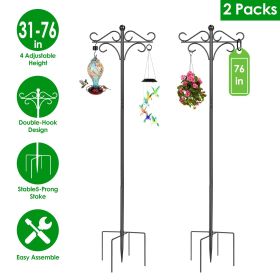Shepherds Hook for Outdoor, 5-Prong Base Adjustable Height Garden Hook with Dual Sided Hooks, Sturdy Iron Metal Hanger for Bird Feeders, Lanterns