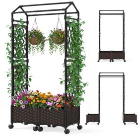 5.5 FT Raised Garden Bed with Trellis Self-Watering Planter Boxes with Lockable Wheels, 2 Configurations Vertical Garden Planter for Patio Balcon