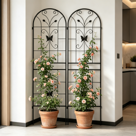 2 Pack Metal Garden Trellis 71" x 19.7" Rustproof Trellis for Climbing Plants Outdoor Flower Support Black