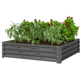 4' x 4' x 1' Raised Garden Bed Galvanized Steel Planter Box for Vegetables, Flowers, Herbs, Light Grey