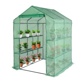 143x143x195cm Black Iron Pipe Steeple With 8 Pieces Grid Flower Stand With Zipper Rolling Door PE Cloth Greenhouse    SAME AS 54690859 (Option: Default)