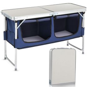 4ft Aluminum Folding Camping Table With 2 Large Storage Compartments, Portable Outdoor Picnic BBQ Buffet Serving Table (Option: White)