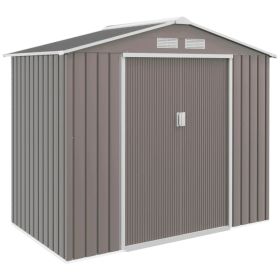 7' X 4' Outdoor Storage Shed, Garden Tool Metal Shed With Foundation Kit, Double Lockable Door, Air Vents And Sloping Roof, For Backyard, Patio, (Option: Gray White)