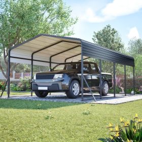 Galvanized Steel Carport Canopy, Heavy Duty Triangle Reinforced Frame, UV-Proof Waterproof Roof, Large Capacity For Car, SUV, Boat, Tractor (Option: 13x20 FT Black  Metal)