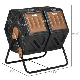 Dual Chamber Compost Tumbler Bin, Outdoor Tumbling Composter With 24 Ventilation Openings And Steel Legs, 34.5 Gallon (Option: Brown and Black)