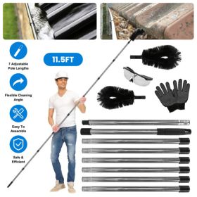 10.5FT Gutter Cleaning Brush With Telescoping Handle Rain Gutter Cleaner Extendable Gutter Cleaning Tool From The Ground With 2 Angled Brushes An (Option: Default)