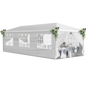 10x30ft White Outdoor Wedding Tent With 8 Removable Sidewalls & Windows, Iron Frame PE Cover, Waterproof Party Canopy Gazebo For Events (Option: White)