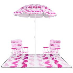 4 Pieces Beach Umbrella Set With 2 Foldable Chairs And Picnic Blanket For Beach And Grass (Option: Pink)