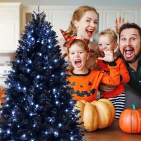 Artificial 7ft Black LED-lit Christmas Tree With 1916PE&PVC Mixed Branch Tips,Hinged Premium & Foldable Base For Indoor Holiday Decorating (Option: defaulttitle)